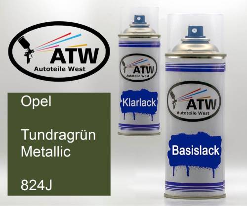 Opel, Tundragrün Metallic, 824J: 400ml Sprühdose + 400ml Klarlack - Set, von ATW Autoteile West.